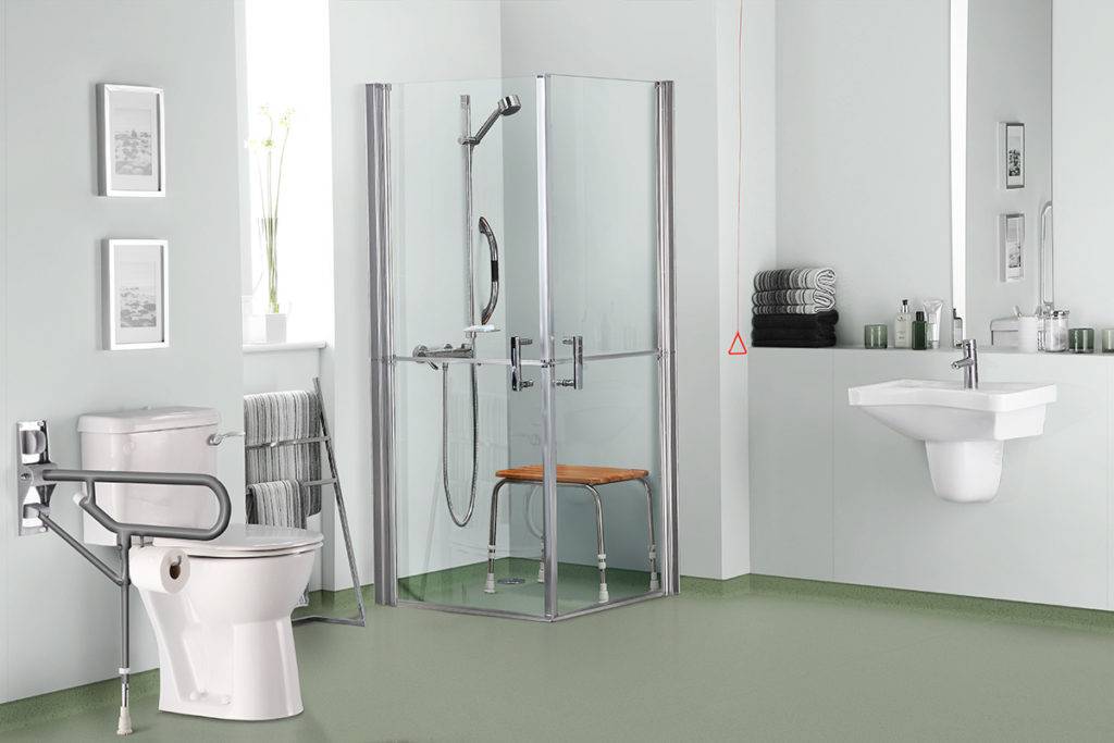 modern disabled bathroom with walk in shower and wet room features